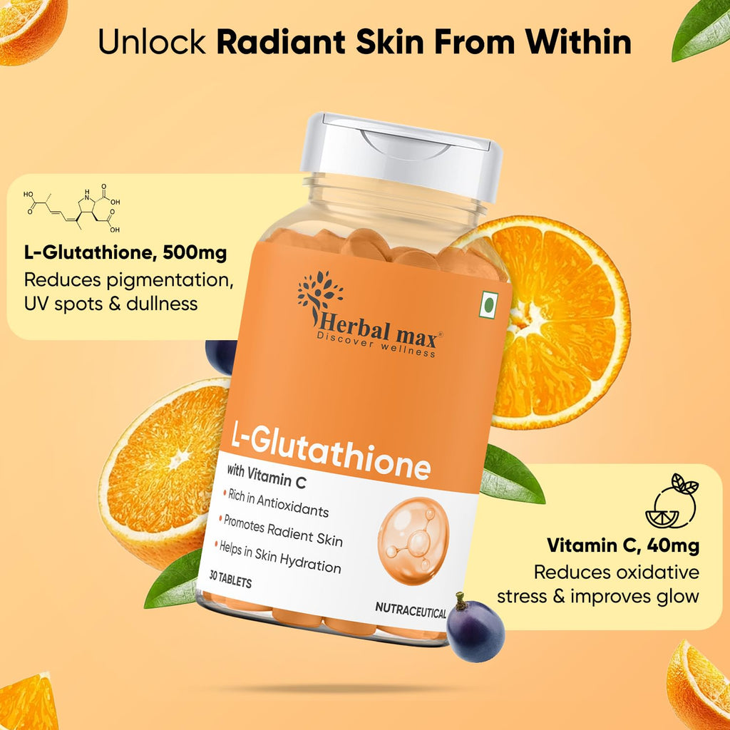 glutathione max 500 Herbal Max L-Glutathione with Vitamin C Tablets 30