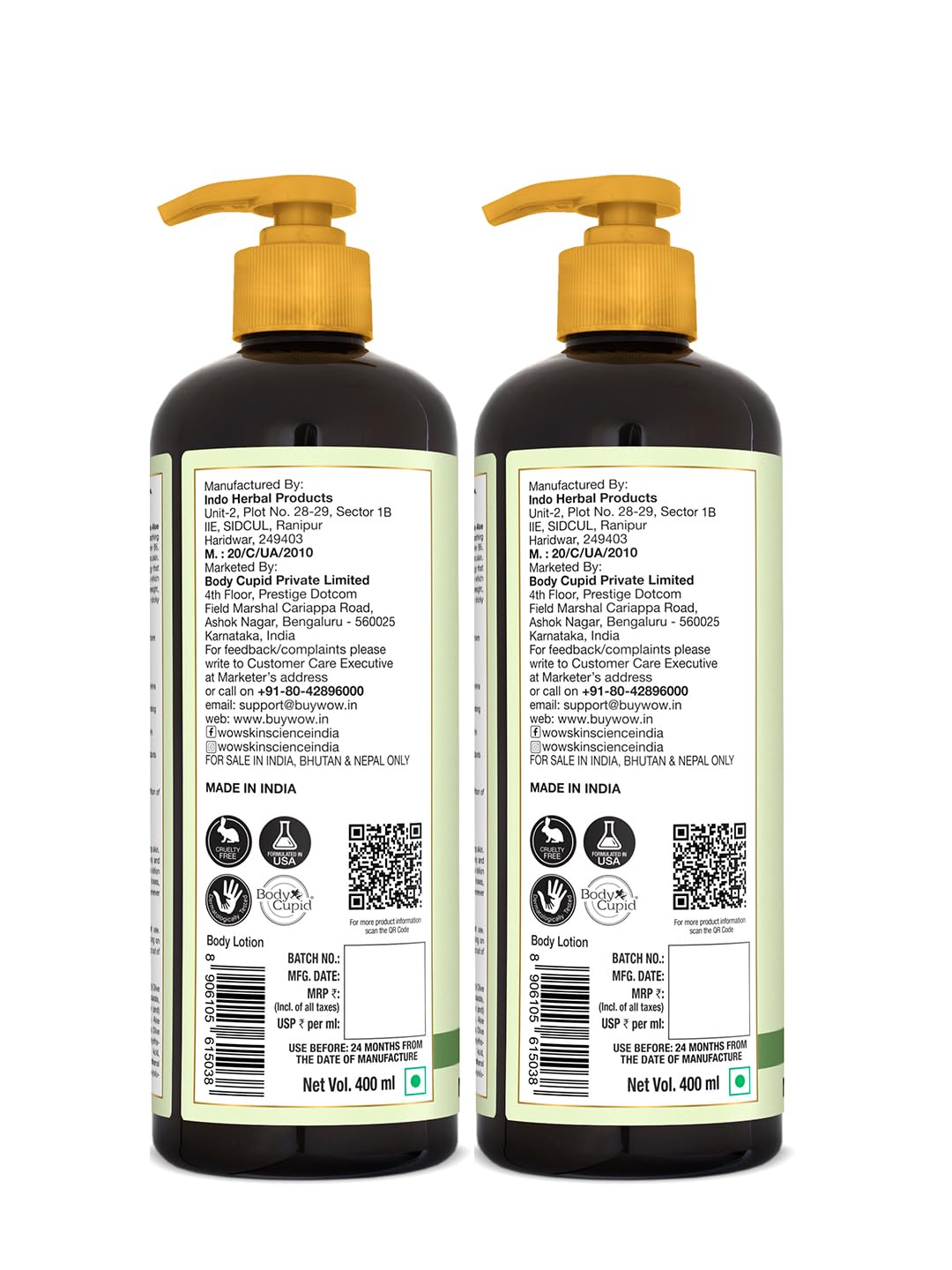 Wow Aloe Vera with Lactic Acid Body Lotion - Ultra Light Hydration, 400ml, Pack of 2 - Image 2