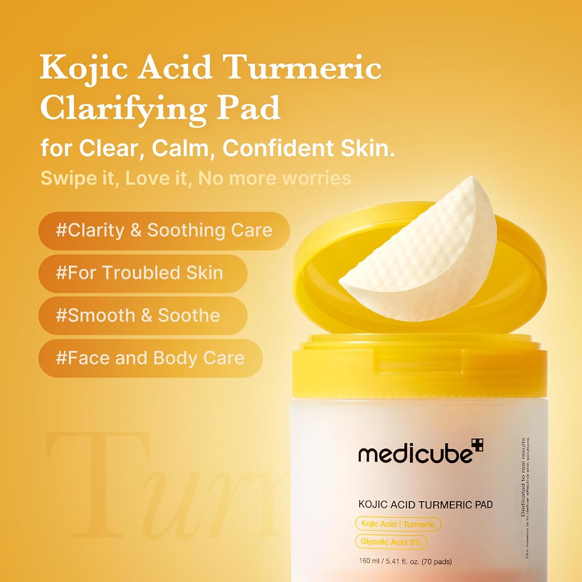 Medicube Kojic Acid Turmeric Clarifying Toner Pads for Troubled Skin - 70 Pads - Image 2