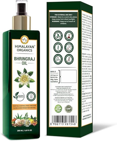 HIMALAYAN ORGANICS 100% Pure Bhringraj Ayurvedic Therapeutic Hair Oil | Hair Re growth And Hair Fall Control - 200ml