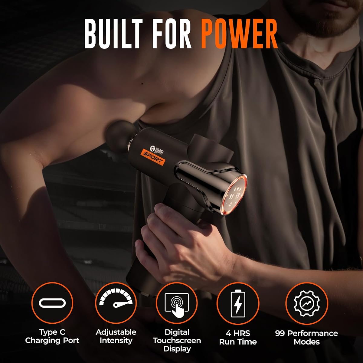 Beardo Deep Tissue Massage Gun - 99 Modes, Rechargeable, 4-Hour Battery - Image 3