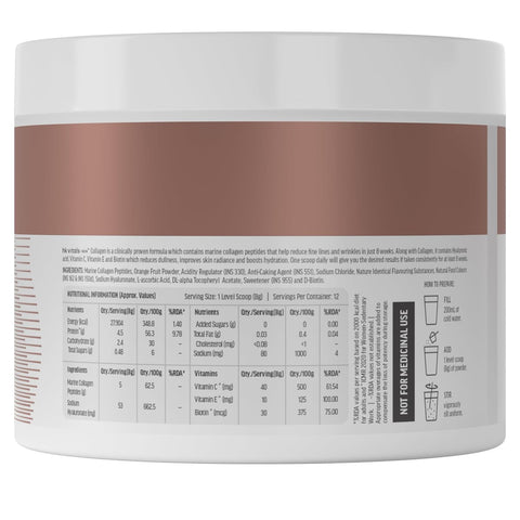 HK Vitals Skin Radiance Marine Collagen Supplement Powder (Orange, 100G) | Collagen Peptides With Vitamin C, E
