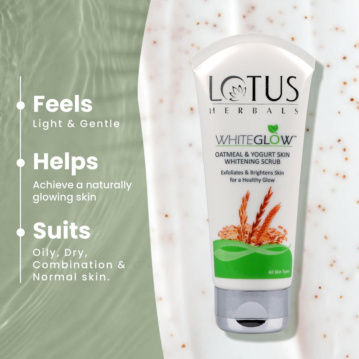 Lotus Herbal Whiteglow Oatmeal & Yogurt Scrub - Skin Whitening & Brightening, 100g - Image 5