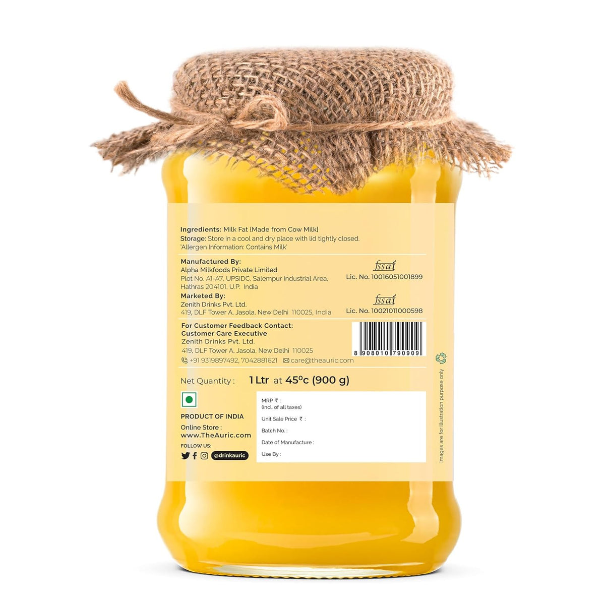 Auric A2 Bilona Desi Cow Ghee - Herbal & Ayurvedic - 1000 ml