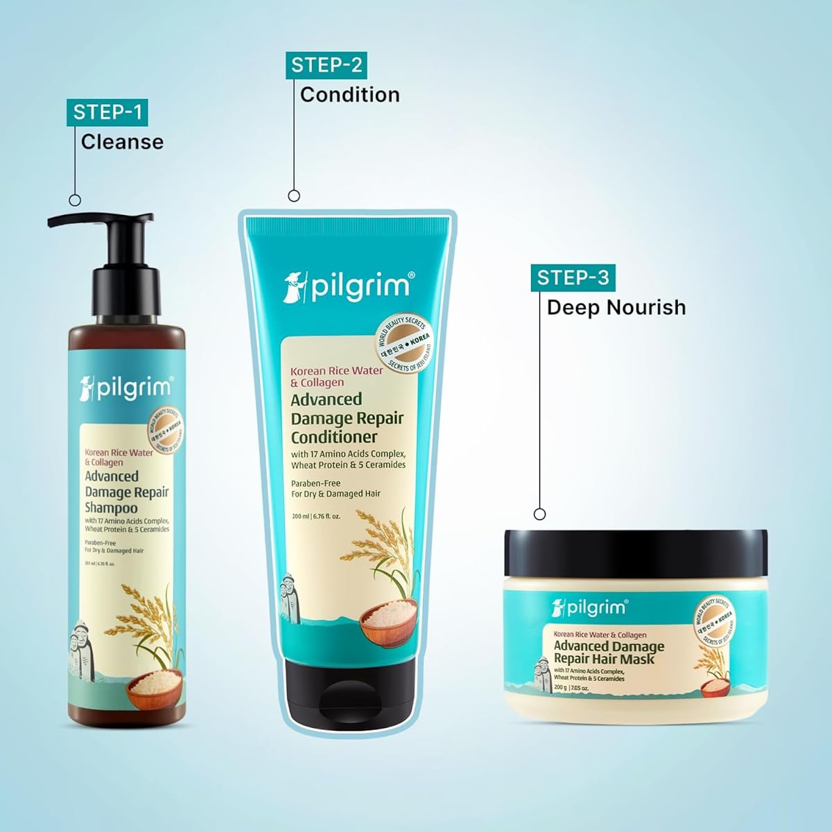 Pilgrim Korean Rice Water & Collagen Advanced Damage Repair Conditioner - 200ml - Image 6