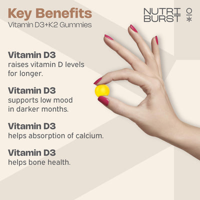 Nutriburst Vitamin D3 + K2 Gummies, Lemon Flavour - 60 Count - Image 3