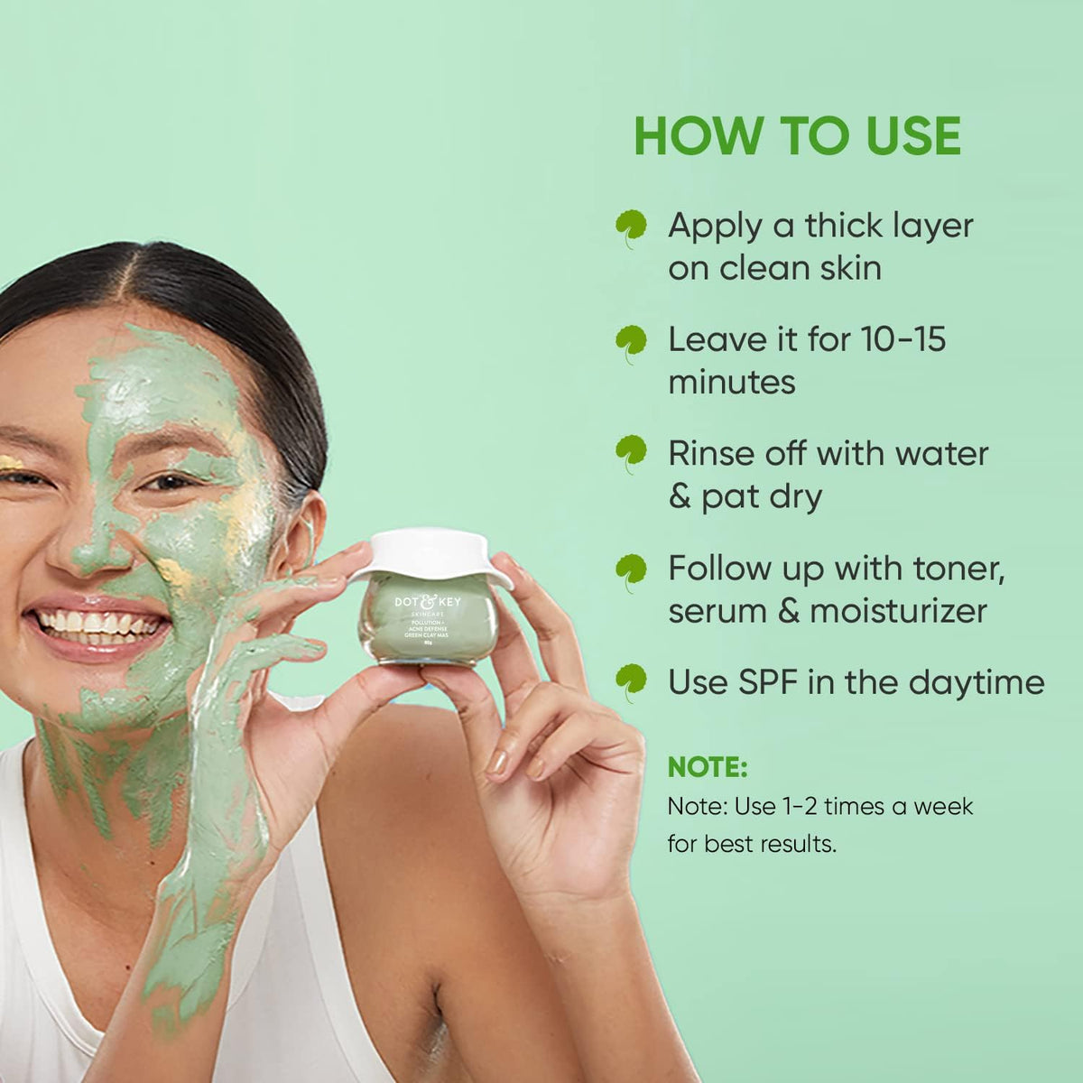 Dot & Key Anti-Acne Salicylic Green Clay Face Mask - 85g - Image 6