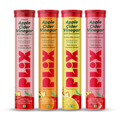 Plix Apple Cider Vinega (Apple Burst Red + Orange Squeeze + Watermelon +Lemon masala) 4/Pack