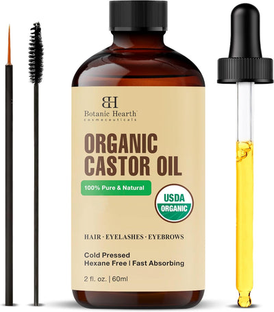 Botanic Hearth Castor Oil | Usda |100% Pure & Hexane Free | Cold Pressed | Growth For Eyelashes, Eyebrows, Hair | With Eyebrow & Eyelash Brush | 60 Ml | Visit The Botanic Hearth Store