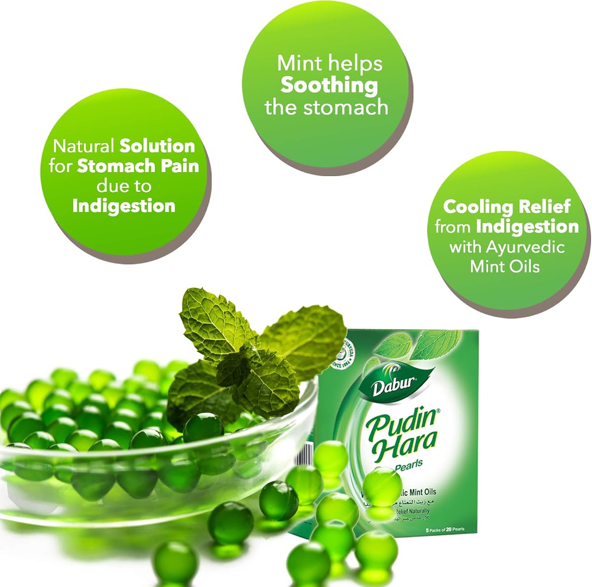 Dabur Pudin Hara Pearls - Ayurvedic Peppermint & Mint Oils - Pack of 5 (100 Capsules) - Image 4