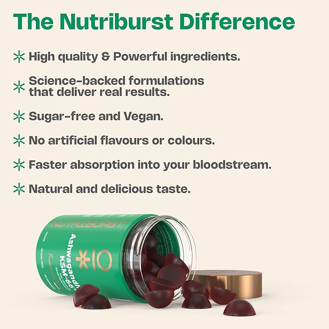 Nutriburst NutriBurst Ashwagandha KSM66 Gummies, Tropical Fruits Flavour - 60 Count - Image 5