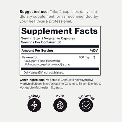 Toniiq Ultra High Purity Resveratrol Capsules - Beauty Supplement - Image 2