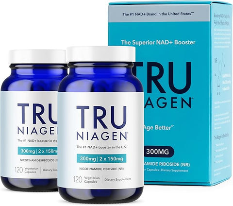 TRU NIAGEN Patented NAD+ Supplement for Anti Aging and Cell Regeneration, Niagen, 60 300 mg Servings | Supports Cellular Energy, Brain, Muscle | Nicotinamide Riboside (NR) Take 2 Daily | 2 Bottles