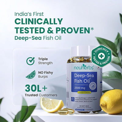 Neuherbs Deep Sea Fish Oil Softgels - Omega 3, Triple Strength 2500 Mg, Lemon Flavour - 60 Count - Image 8