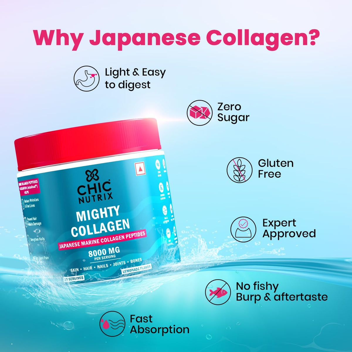 Chicnutrix Marine Collagen - 8G Japanese Collagen Powder, 25 Servings, Lemonade Flavour, 340G - Image 4