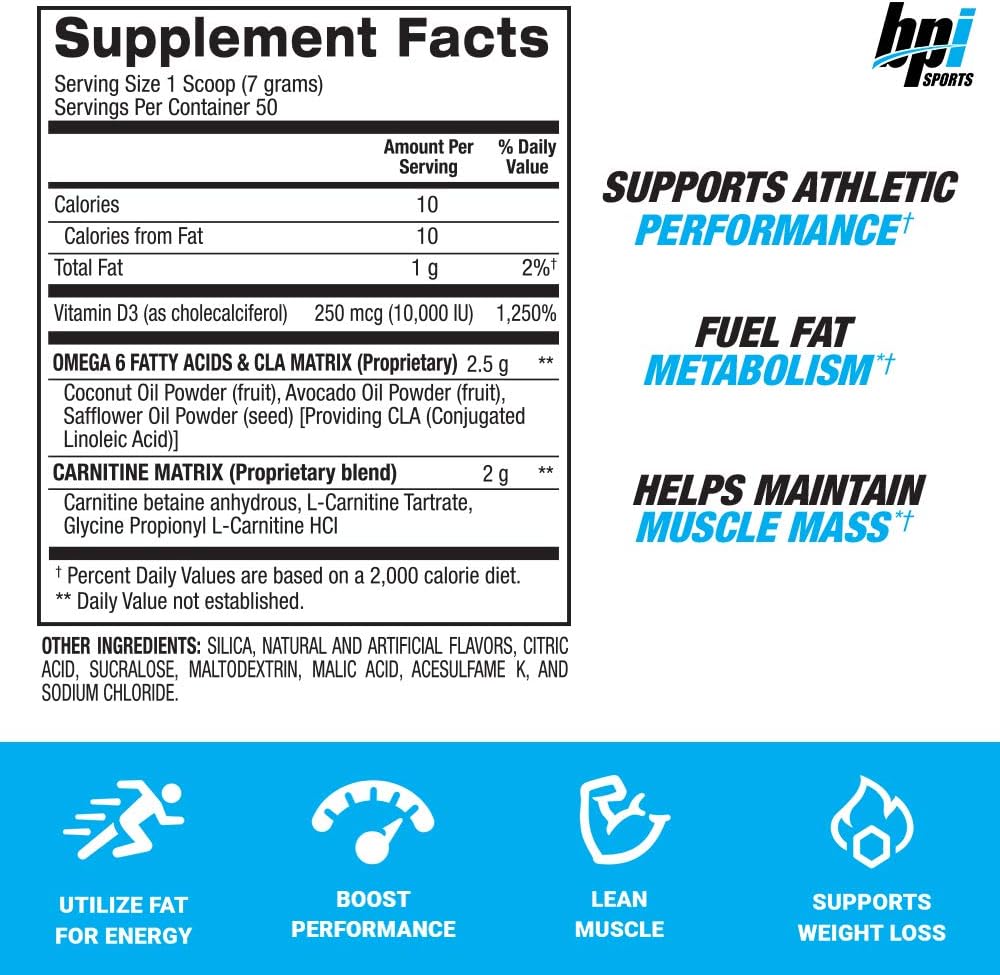 BPI Sports CLA + Carnitine Powder - Rainbow Ice, 50 Servings - Image 2