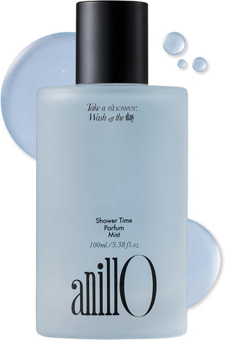 anillO Shower Time Parfum Mist - Hydrating & Long Lasting Korean Hair and Body Mist Perfume with Blue Agave, Hyaluronic Acid & Blue Herb Complex - Vegan, After Shower Spray for Men & Women 3.38 fl oz