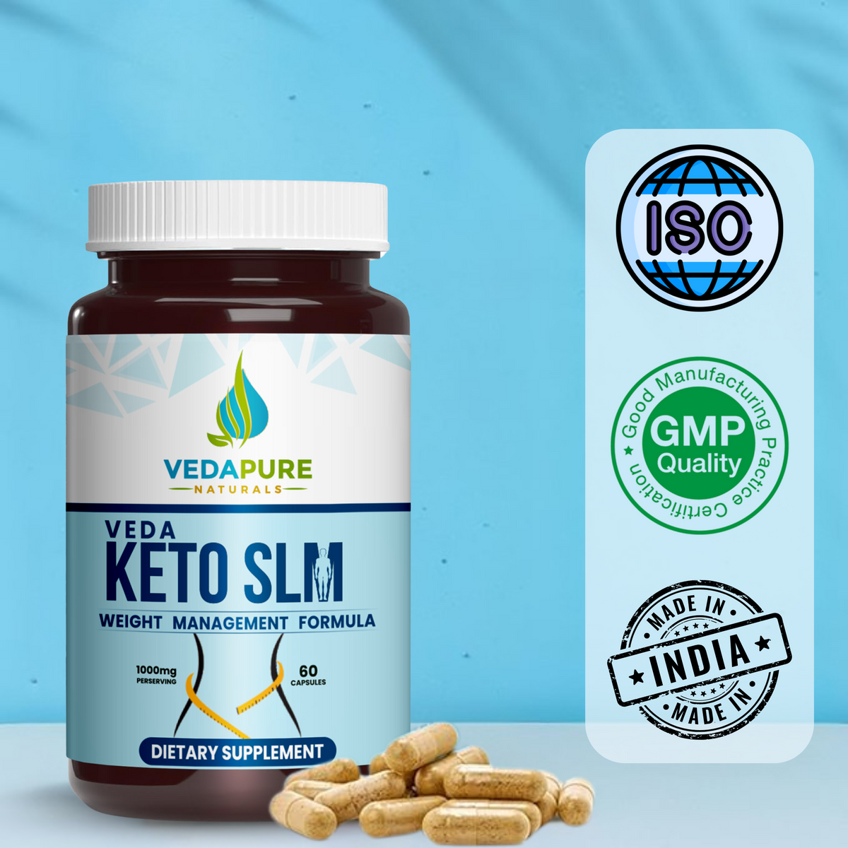 Vedapure Keto Slim Capsules - Natural Weight Management Supplement with Garcinia Cambogia and Green Tea - 60 Count
