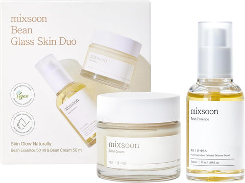 mixsoon Bean Glass Skin Duo - Facial Moisturizer Skincare Routine Bean Essence 50ml + Cream 50ml Korean Glass Skin Care