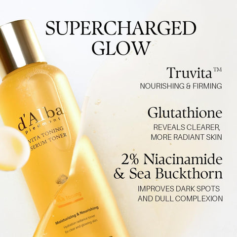 d'Alba Vita Toning Brightening Serum Toner Glow-Boosting Vitamin Toner with White Truffle, Niacinamide & Glutathione for Bright, Even Skin Tone, Moisturizing, Vegan formula 180ml - Image 6