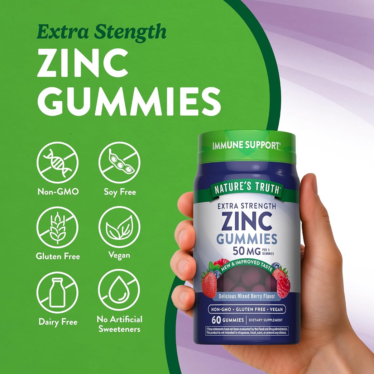 Nature's Truth Zinc Gummies - 50mg, 60 Vegan Gummies - Image 3