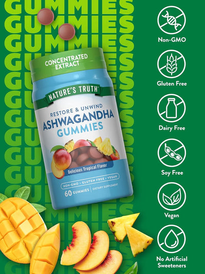 Nature's Truth Ashwagandha Gummies - Vegan, Non-GMO, Gluten-Free - 60 Tropical Flavor Gummies - Image 3