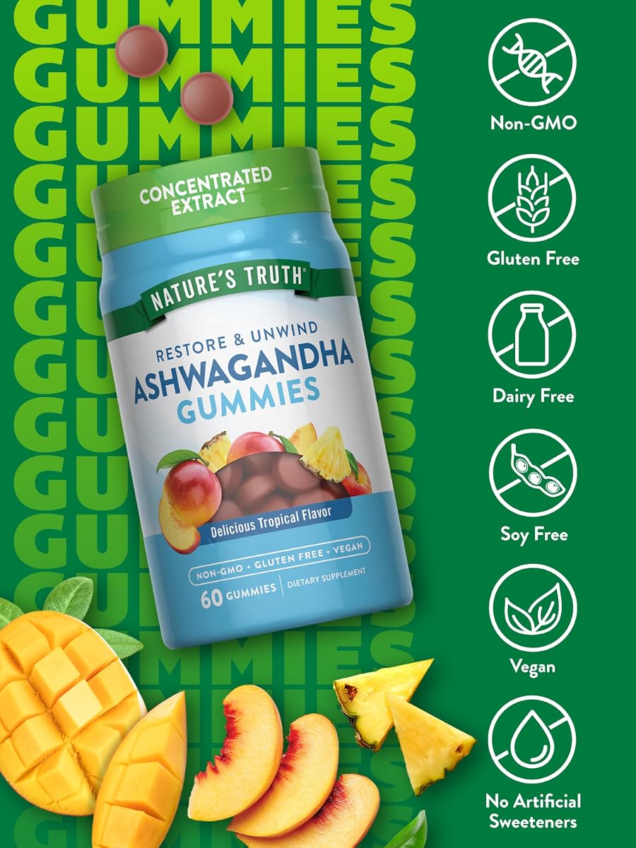 Nature's Truth Ashwagandha Gummies - Vegan, Non-GMO, Gluten-Free - 60 Tropical Flavor Gummies - Image 3
