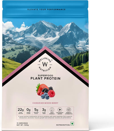 Wellbeing Nutrition Superfood plant protein - Canadian Mixed berries 500gms (15 servings)