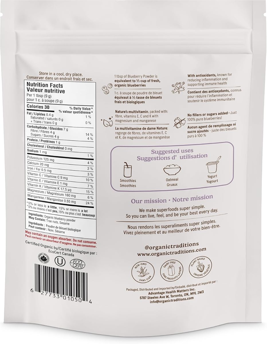 Organic Traditions Blueberry Powder - Superfood, 100g - Image 2