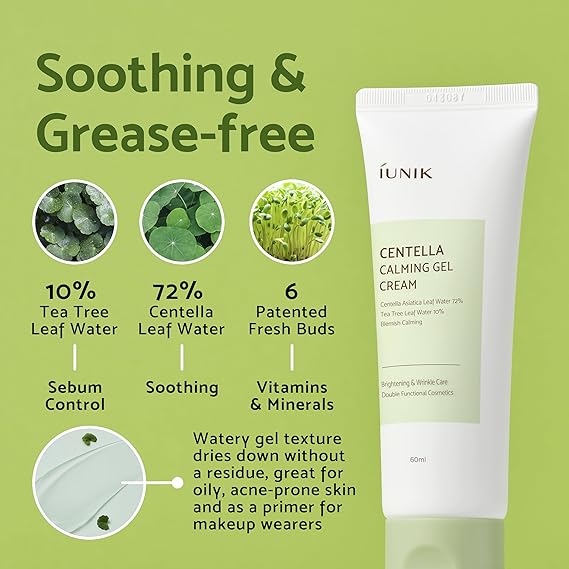 iUNIK Centella Calming Gel Cream - Vegan Hydrating Face Moisturiser, 50ml - Image 3