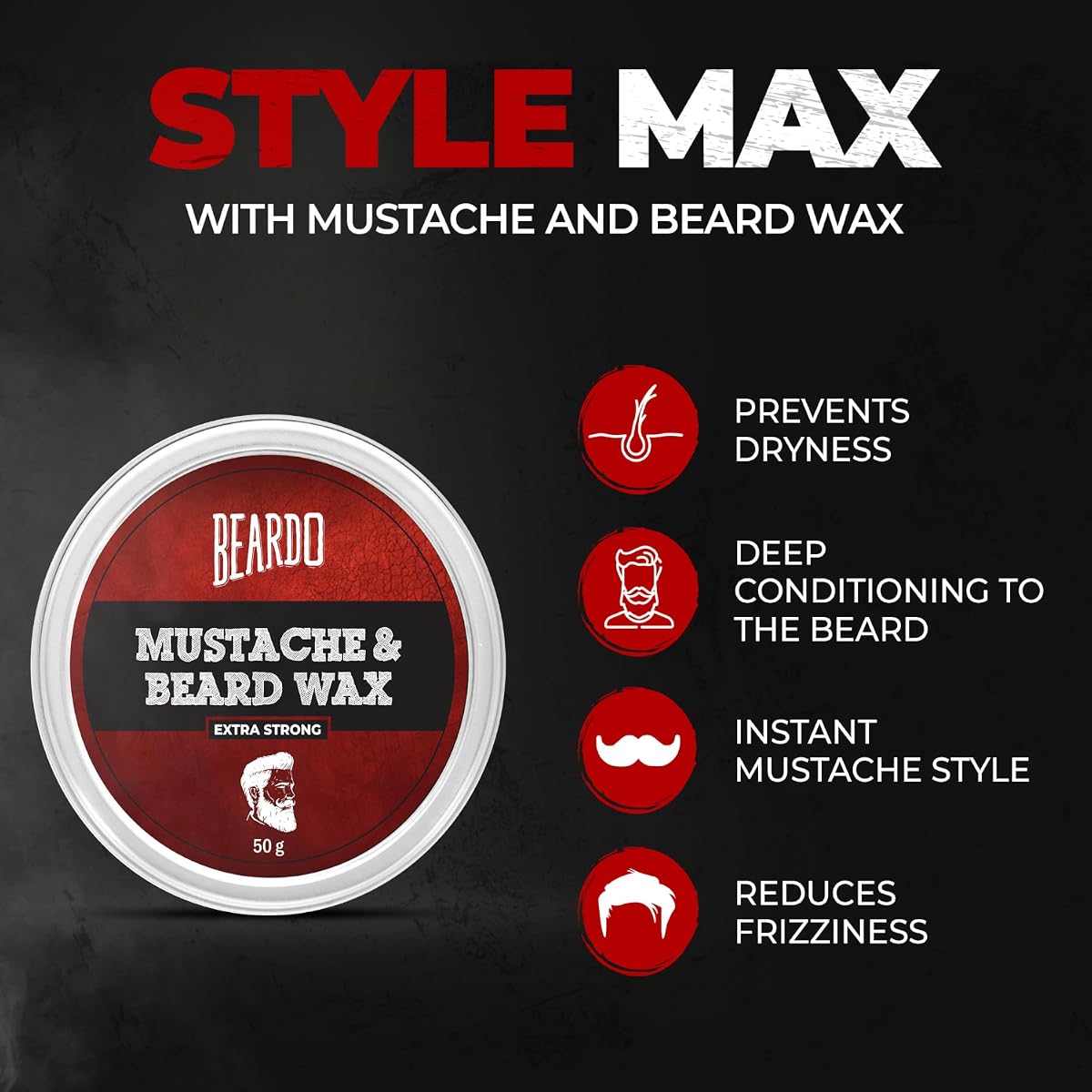 Beardo Beard and Moustache Wax - Extra Strong Hold, 50g - Image 4