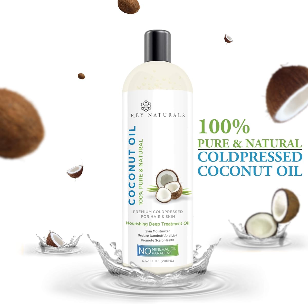Rey Naturals Cold Pressed Coconut & Sweet Almond Oil - 200ml Each - Image 2