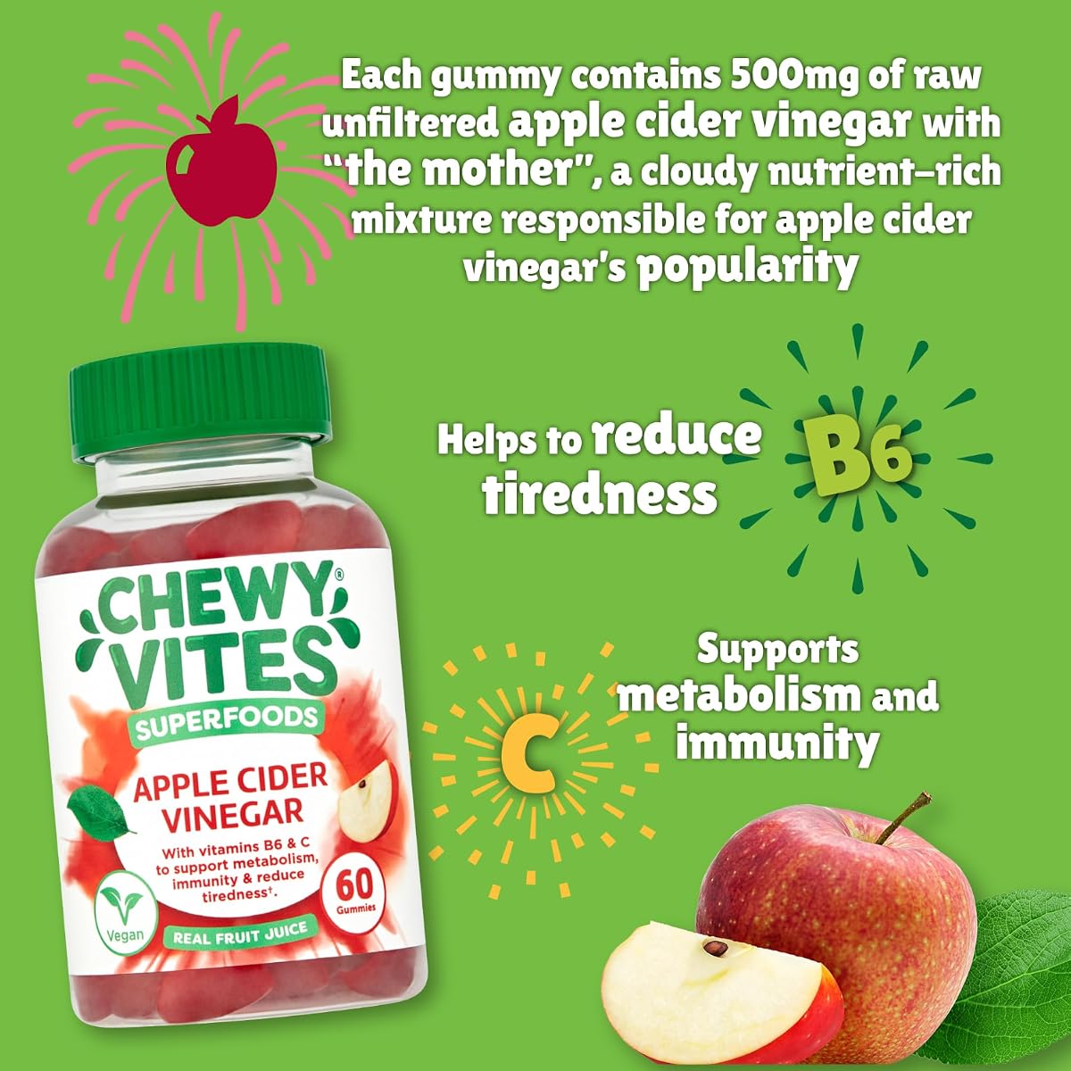 Chewy Vites Superfoods Apple Cider Vinegar Gummies - 500mg, 60 Pack - Image 5
