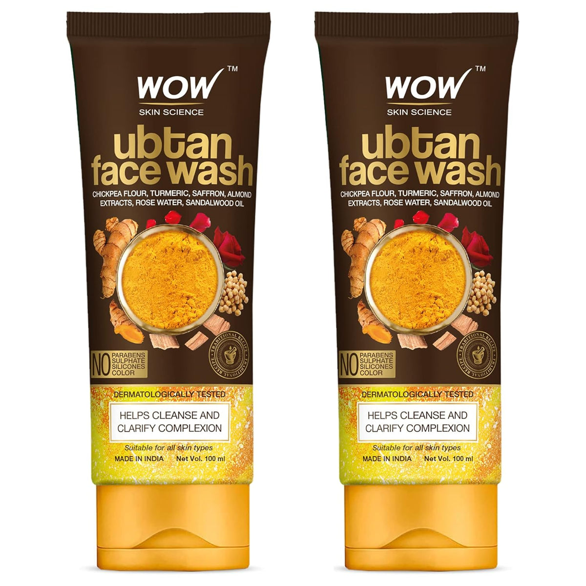 Wow Skin Science Ubtan Face Wash Pack Of 2 -Net Vol 200ml