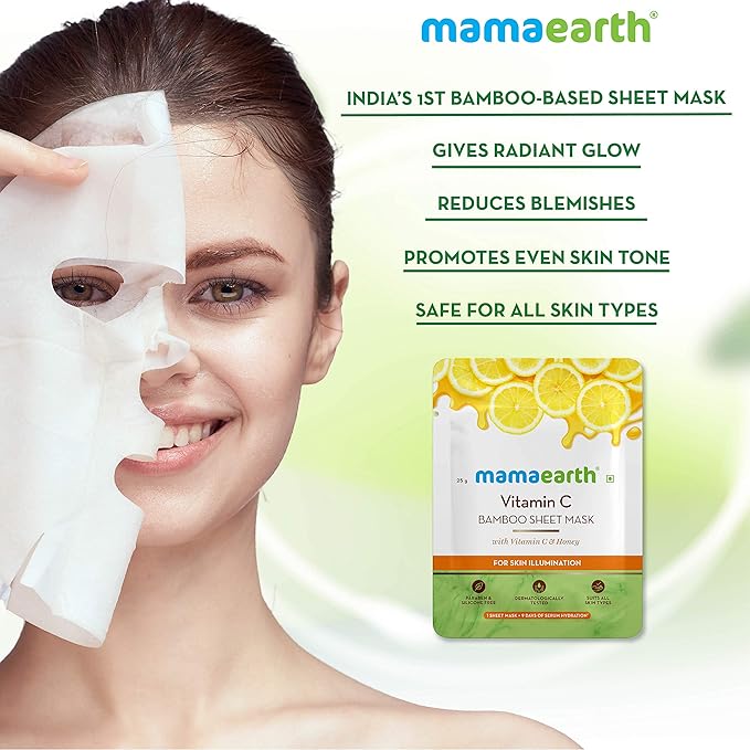 Mamaearth Vitamin C Bamboo Sheet Mask with Honey for Skin Illumination - 25g - Image 4