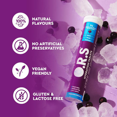 ORS Hydration Electrolyte Tablets - Vegan, Low-Calorie, Blackcurrant - 24 Pack - Image 4