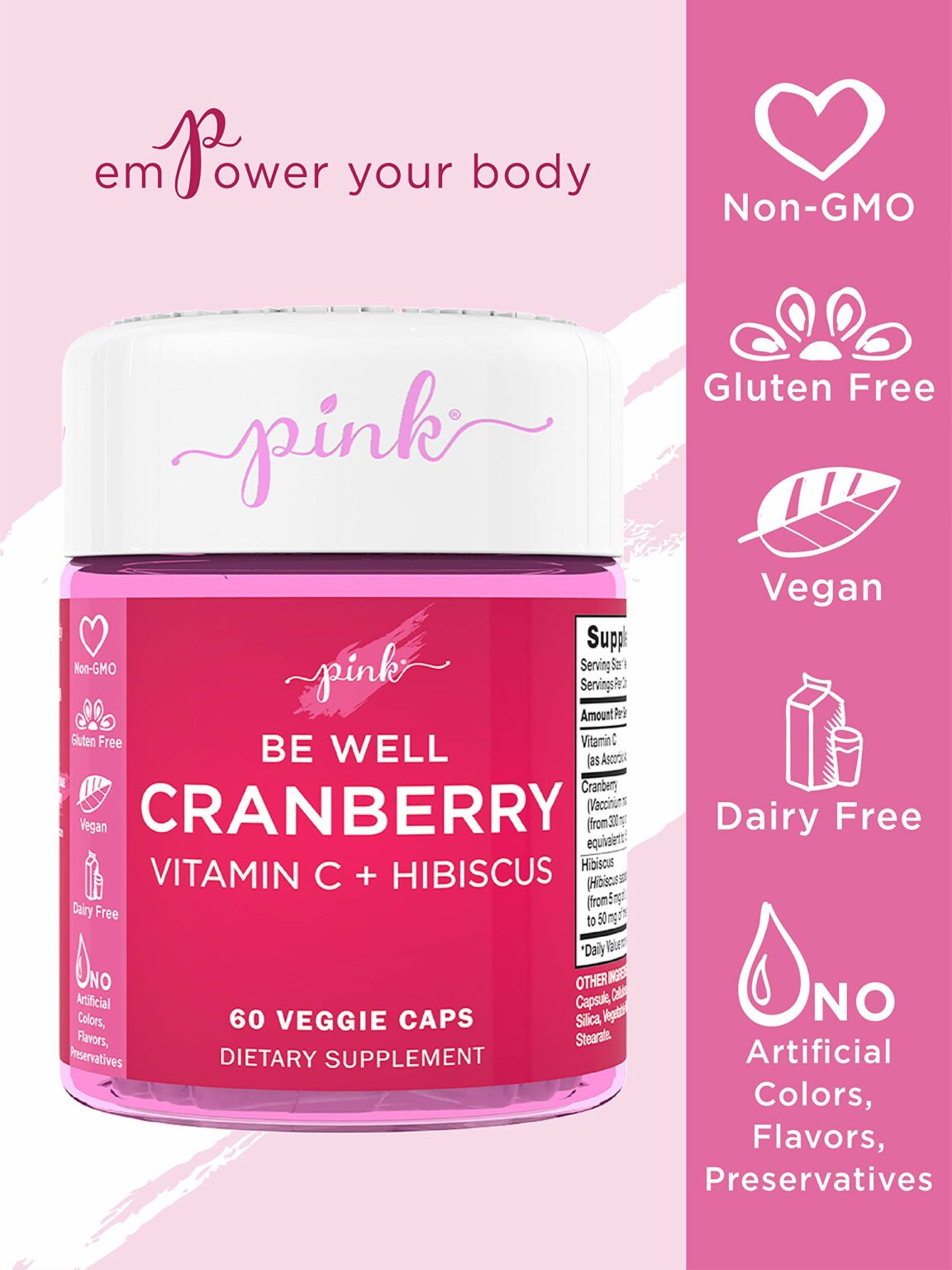 PINK EXTRA STRENGTH CRANBERRY 30,000 MG** + VITAMIN C 60 CAPSULES