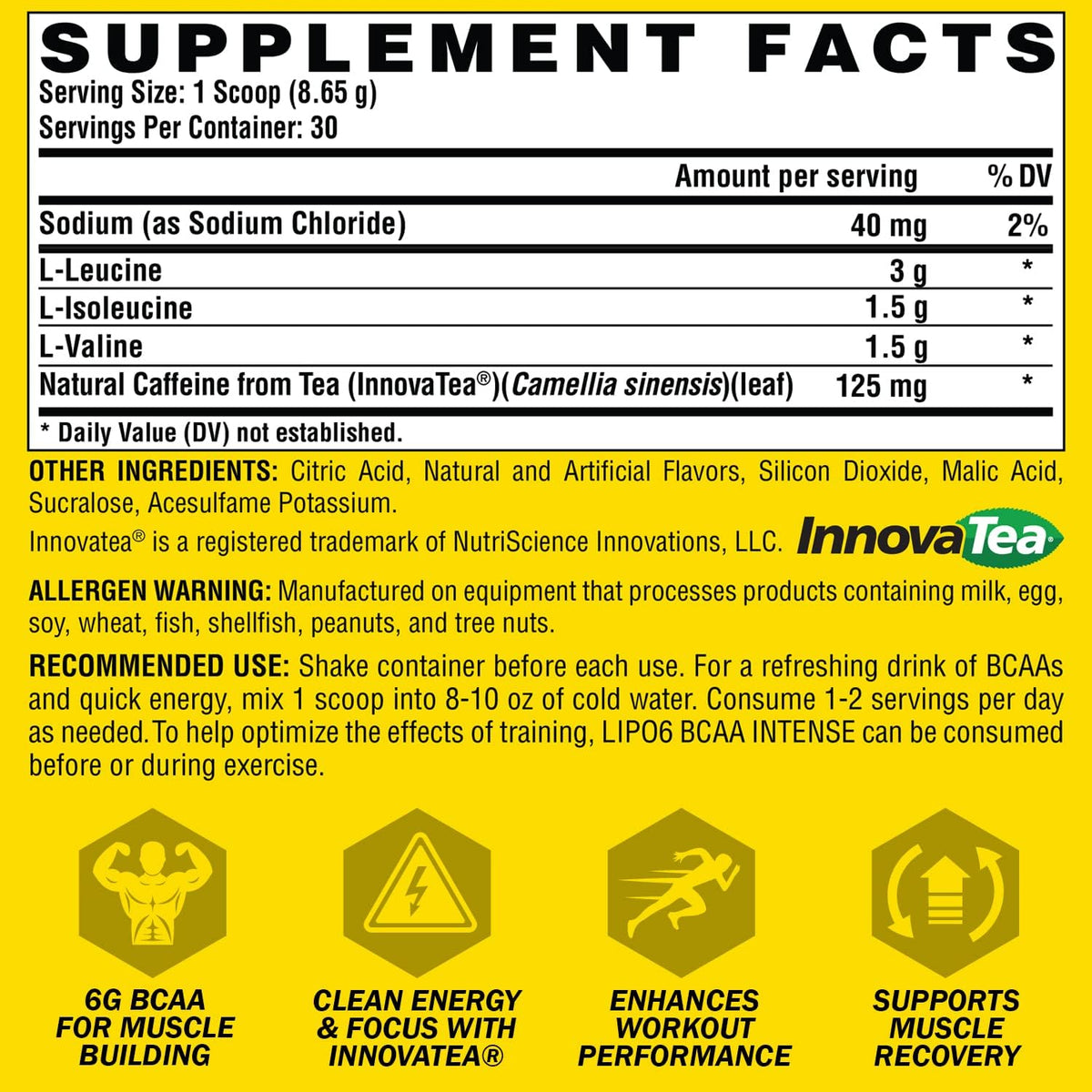 Nutrex Lipo6 BCAA Intense, Fruit Punch Powder, 259g - Image 4