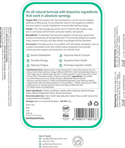 Wellbeing Nutrition Vegan Vitamin B12 Oral Thin Strips - Methylcobalamin & CurcuWIN, 30 Strips - Image 7