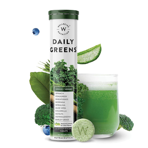 Wellbeing Nutrition Daily Greens, Wholefood Multivitamin & Skin Fuel | Collagen Builder, L-glutathione, Hyaluronic Acid, Matcha Green Tea, Aloe Vera, Grape Seed, Vit E (30 Effervescent Tablets)