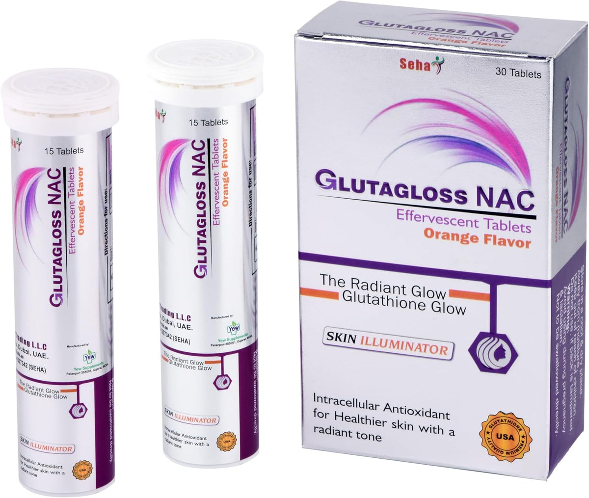 Glutagloss NAC Orange Flavour - Japanese L Glutathione, Vitamin C + NAC - 30 Effervescent Tablets - Image 4