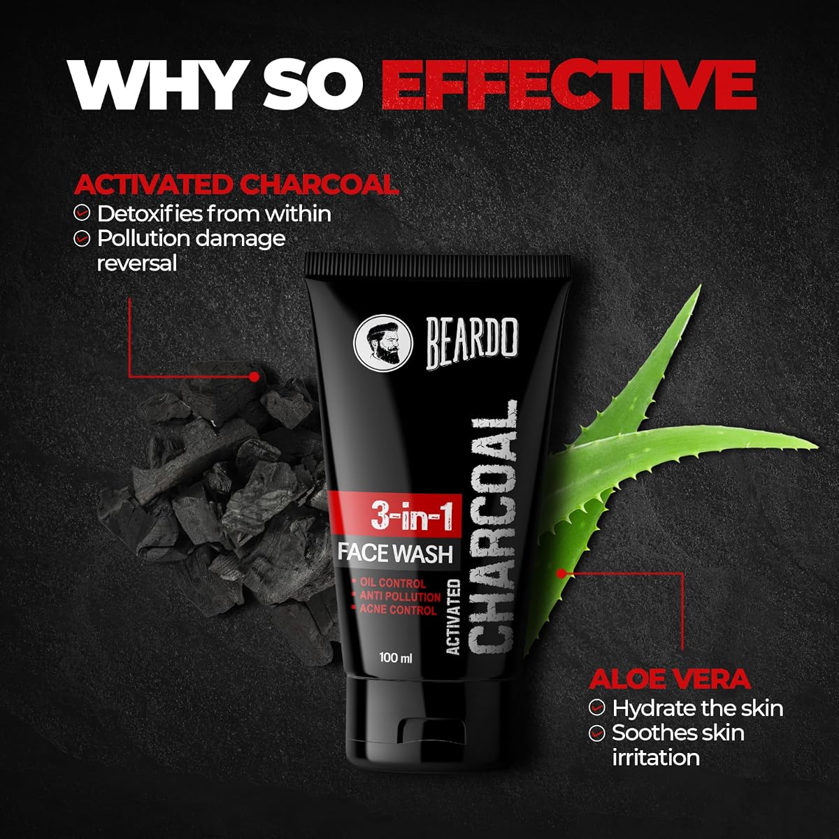 Beardo Face Cleanser with Activated Charcoal - Deep Cleanse, Oil Control - 100ml - Image 3