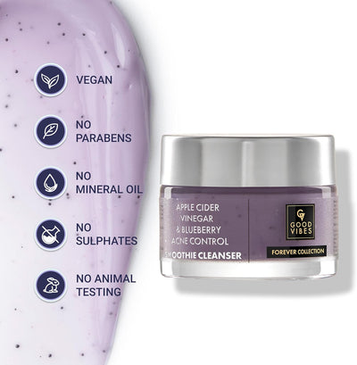 Good Vibes Face Cleanser with Apple Cider Vinegar & Blueberry - Anti Acne Smoothie - 45g - Image 6