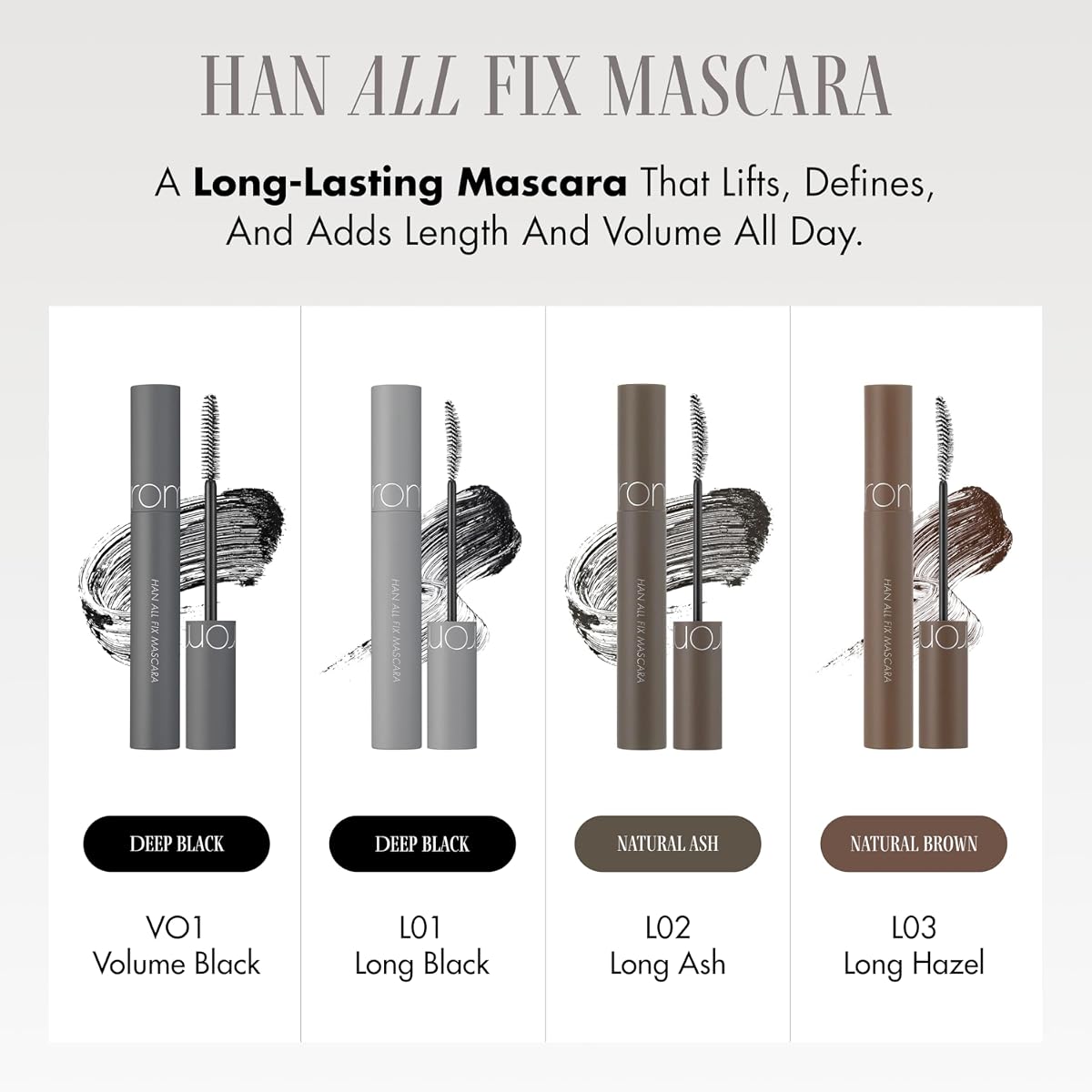 Rom&Nd Han All Fix Mascara - Long Hazel - Smudge-Free Definition, 8g - Image 7
