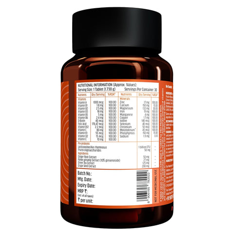 HK Vitals Multivitamin Plus Men، 60 قرصًا | فيتامينات متعددة يومية للرجال، لتعزيز الطاقة، والقدرة على التحمل، والمناعة، وصحة الأمعاء، والقلب، والعظام، والعضلات