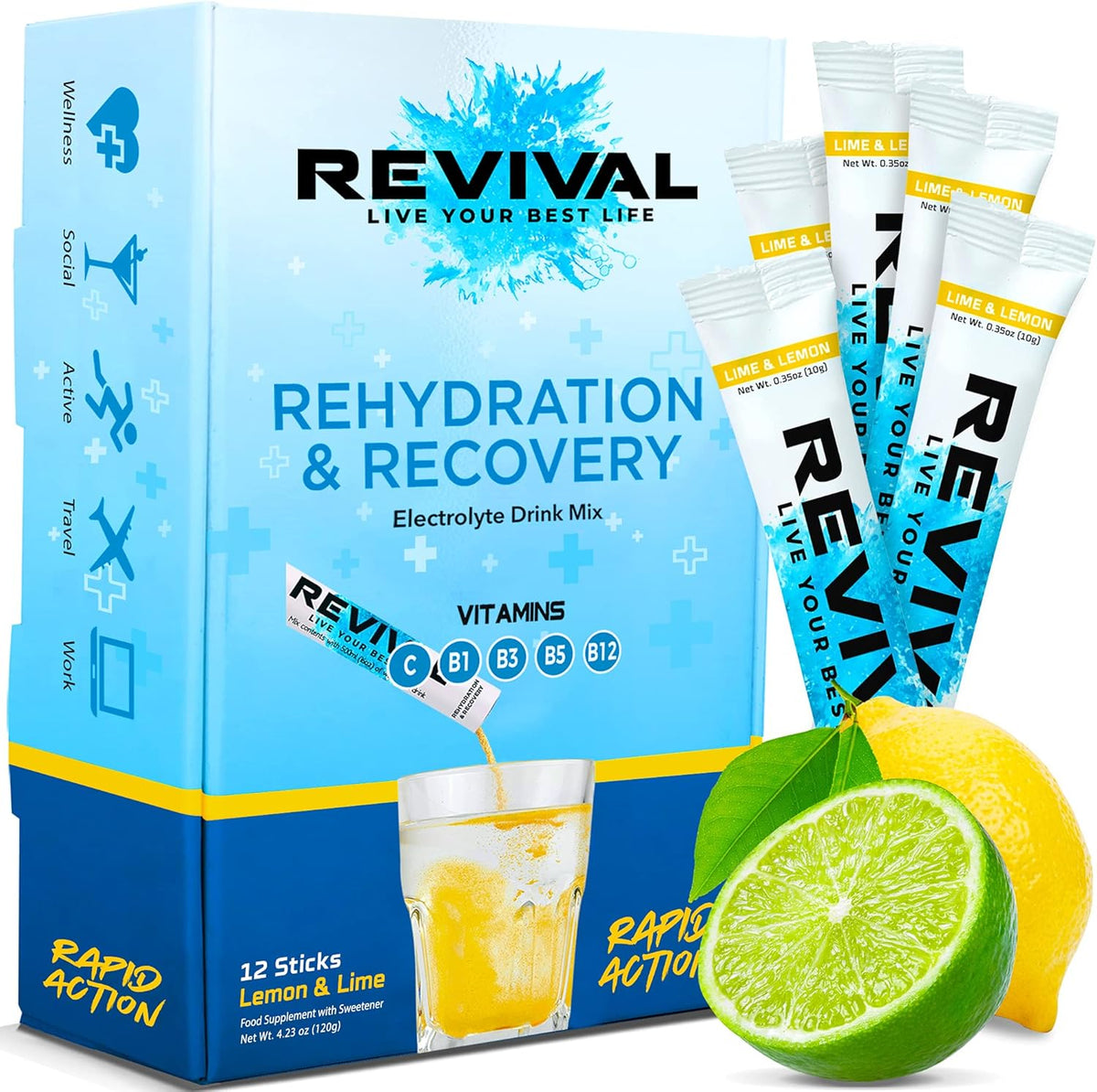 REVIVAL Lime & Lemon Functional Drinks 12-Serving Pack
