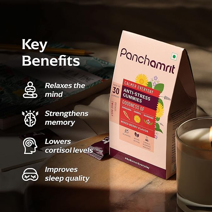 Panchamrit Anti-stress Gummies with Ashwagandha, Chamomile & Valerian Root - 30 Gummies - Image 2