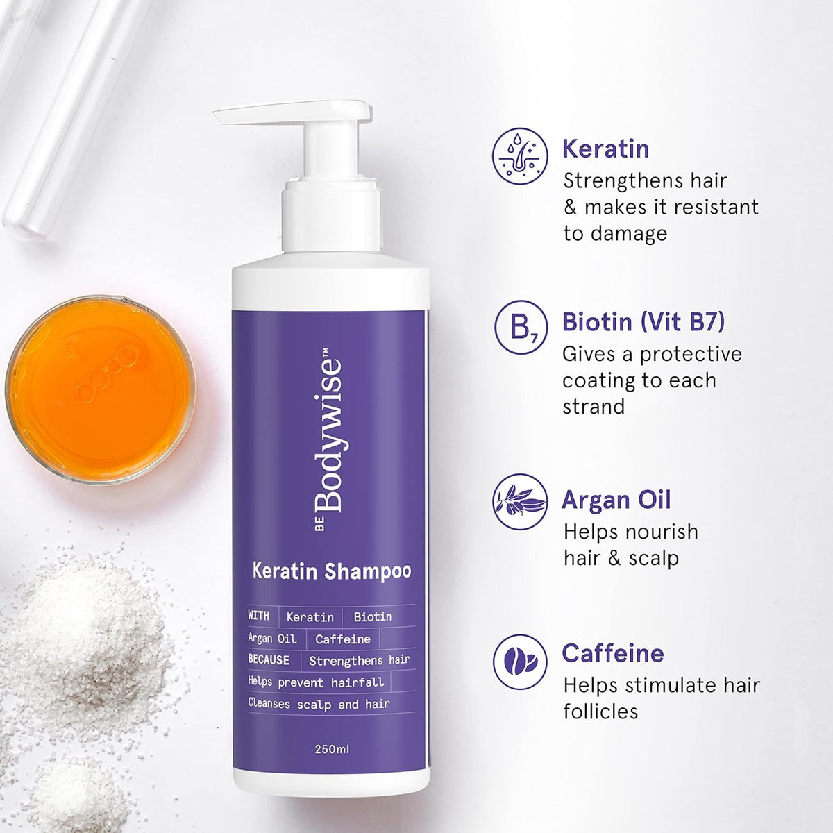 Be Bodywise Keratin Shampoo - Paraben & Sulphate Free, 250ml - Image 3