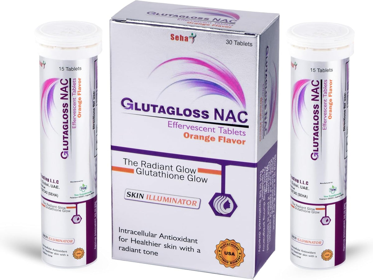 Glutagloss NAC Orange Flavour - Japanese L Glutathione, Vitamin C + NAC - 30 Effervescent Tablets - Image 2
