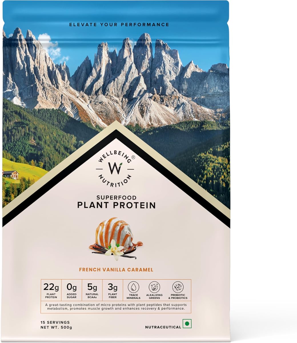 Wellbeing Nutrition Superfood Plant Protein - French Vanilla Caramel, 500g